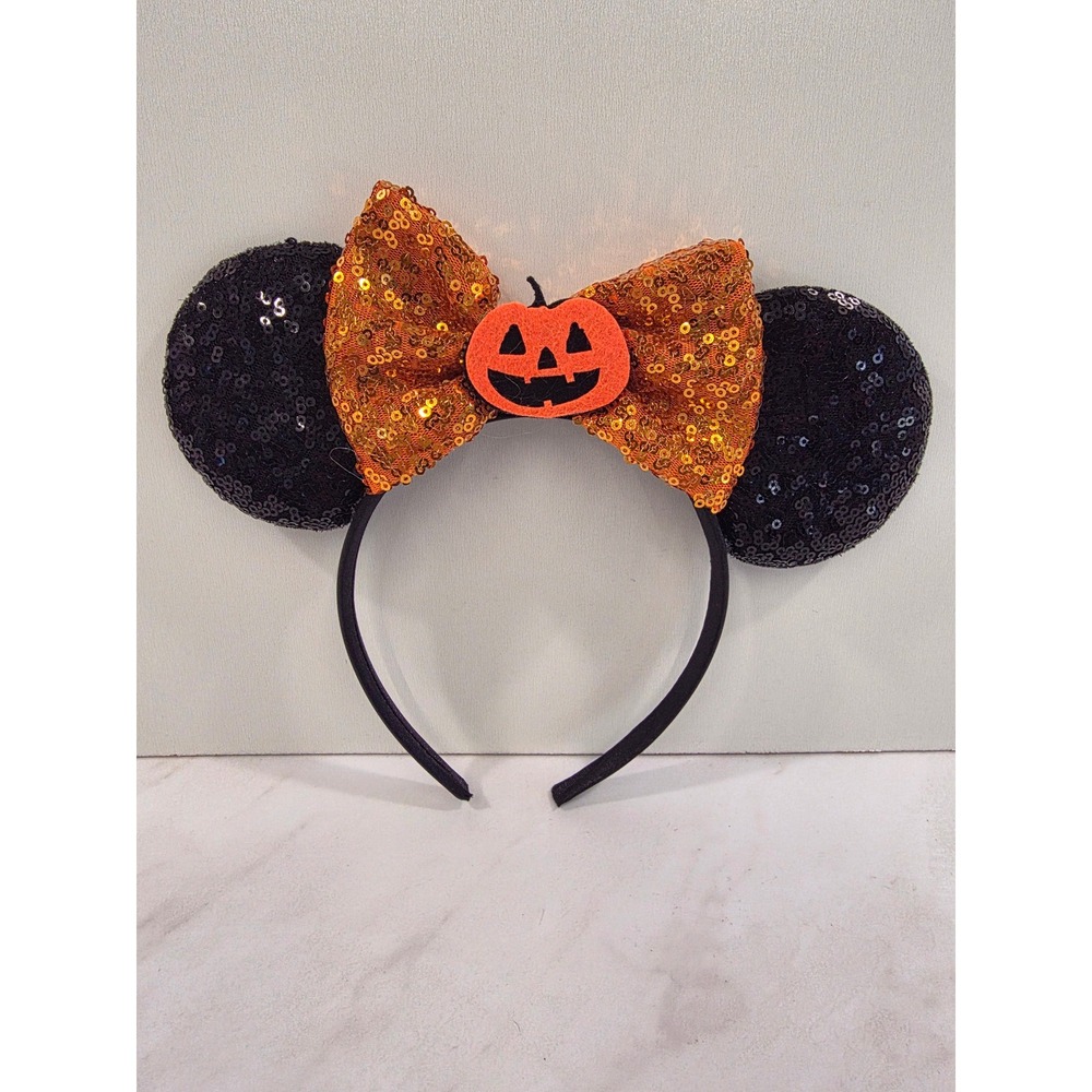Disneycore Spooky Halloween Headband Sequin Pumpkin Bow Disney Women Orange